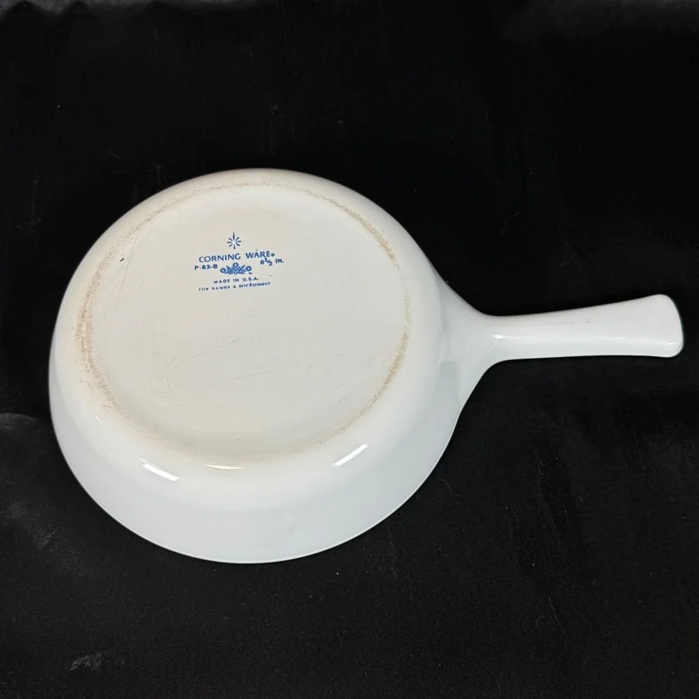 Vintage Corning Ware Blue Cornflower P-41 Petite Pan and White Skillet Set
